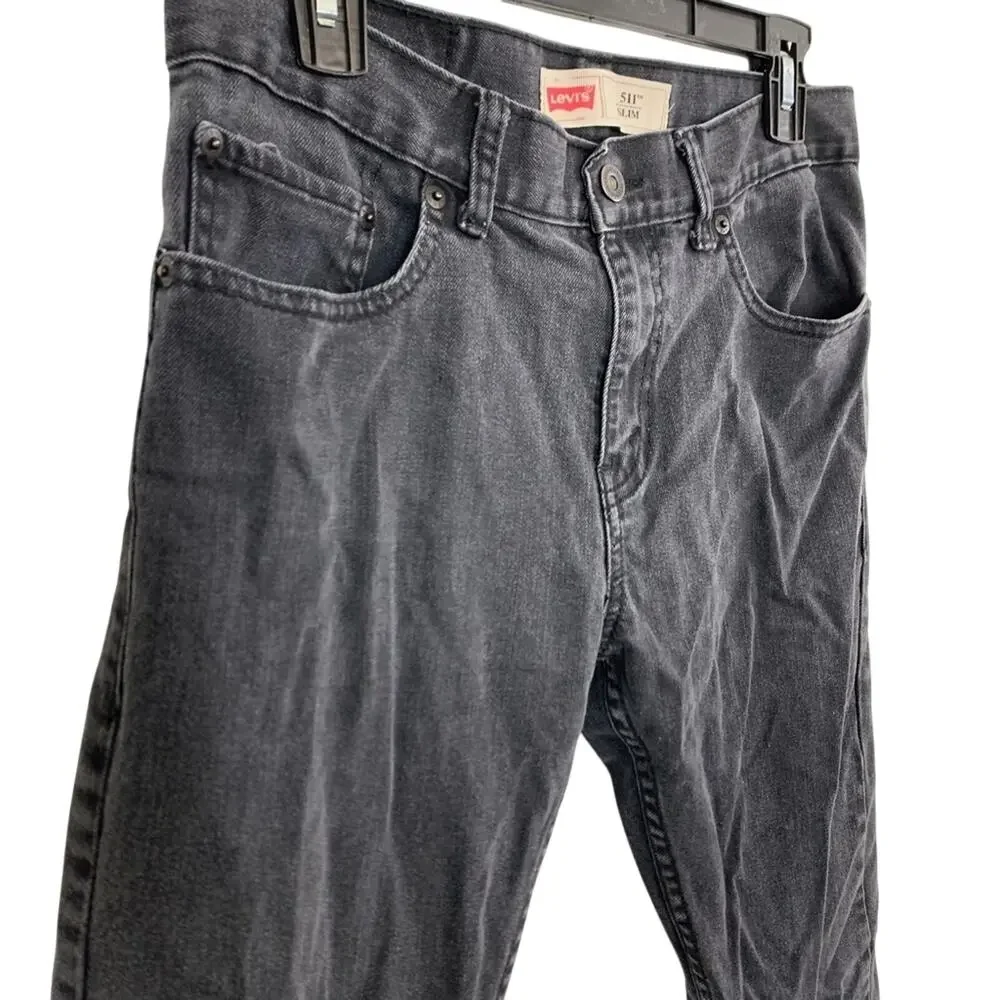 LEVI'S 511 Slim BLACK GRAY Wash Straight Leg Jeans sz 18 R Boys Men's 29x29